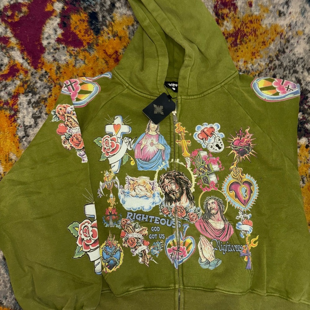 Righteous Graphic Zip-Up Sweater